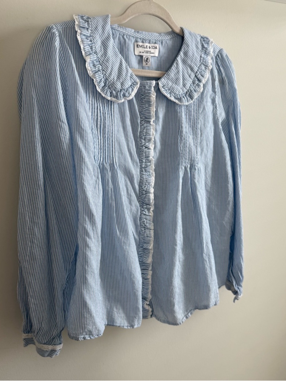 Emile & Ida Light Blue and White Striped Blouse EUC - Picture 8 of 8